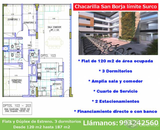 Departamento 3 dormitorios Estreno Chacarilla San Borja limite con Surco