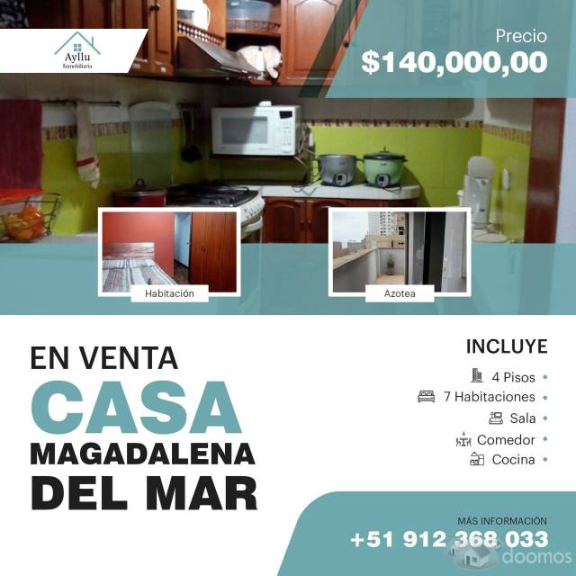 Casa de 4 pisos en Venta - Magdalena Del Mar