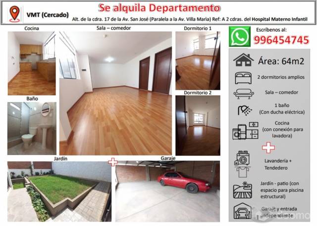Bonito Departamento de 2 dormitorios - Zona Cèntrica de VMT - Lima